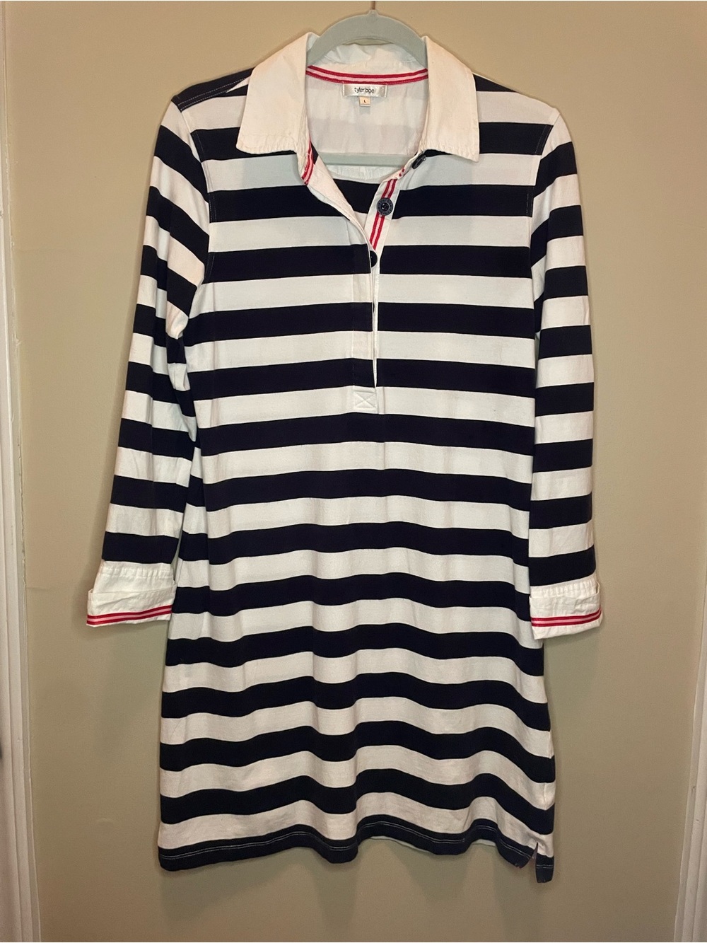 Tyler Boe Midnight Navy White Striped Nattie Rugby Polo Dress Size L